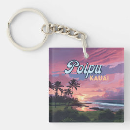 Poipu Kauai Hawaii Beach Palmbomen Retro Sleutelhanger