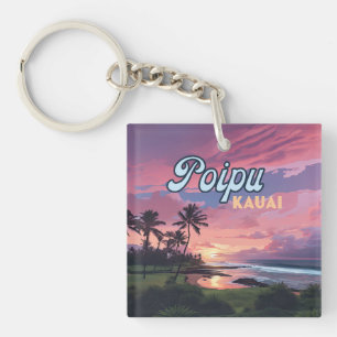 Poipu Kauai Hawaii Beach Palmbomen Retro Sleutelhanger