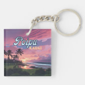 Poipu Kauai Hawaii Beach Palmbomen Retro Sleutelhanger (Achterkant)