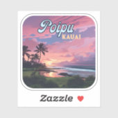 Poipu Kauai Hawaii Beach Palmbomen Retro Sticker (Vel)