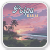 Poipu Kauai Hawaii Beach Palmbomen Retro Sticker (Voorkant)