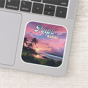 Poipu Kauai Hawaii Beach Palmbomen Retro Sticker