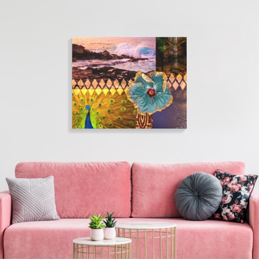 Poipu Sunrise, Kauai Hawaiian Collage Canvas Afdruk (Insitu (Woonkamer))