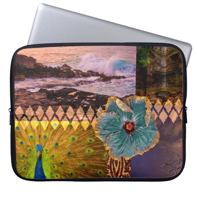 Poipu Sunrise, Kauai Hawaiian Collage Wetsuit Laptop Sleeve (Voorkant)