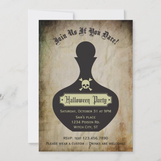 Poison Bottle Halloween Party Invitation Kaart (Voorkant)
