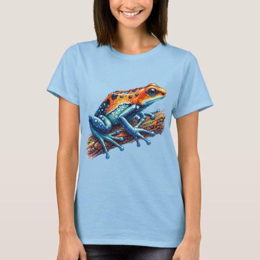 Poison Dart Frog Sinaasappel en Blauw T-shirt (Voorkant)