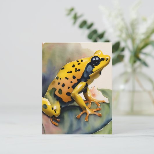 Poison Dart Yellow Frog Waterverf Art Briefkaart (Staand voorkant)