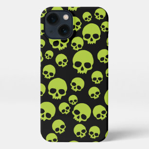 Poison Green Random Skulls Pattern iPhone 13 Hoesje