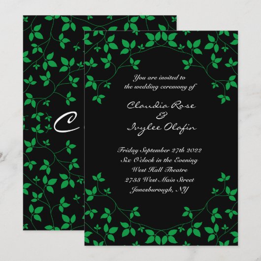 Poison Ivy Zwart & Groen Gotische bruiloft uitnodi Kaart (Voorkant / Achterkant)