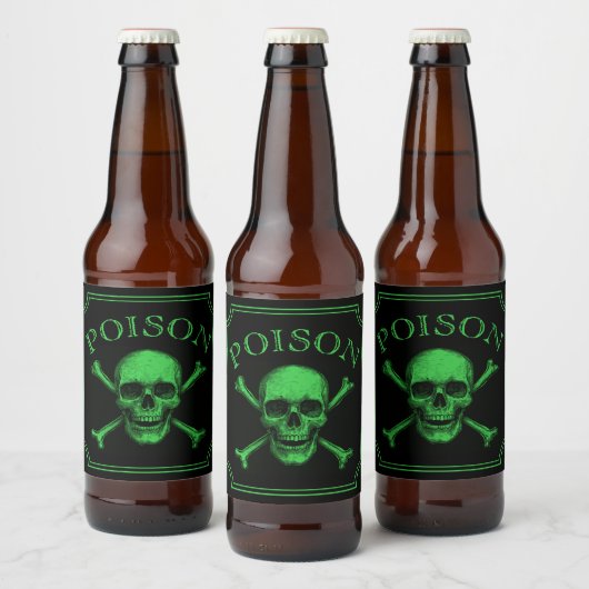 Poison Skull and Crossbones Halloween Design Print Bier Etiket (Flessen)