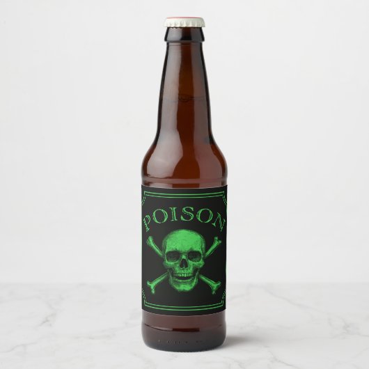 Poison Skull and Crossbones Halloween Design Print Bier Etiket (Voorkant)
