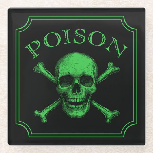 Poison Skull and Crossbones Halloween Design Print Glazen Onderzetter (Voorkant)