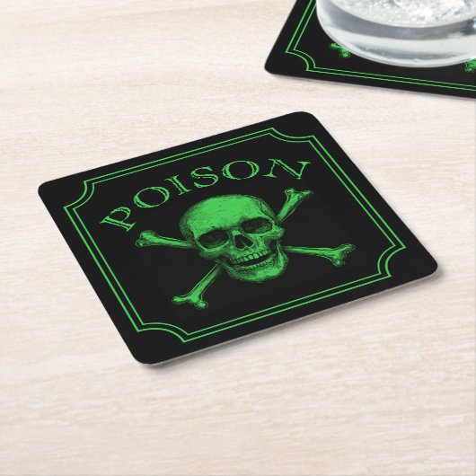 Poison Skull and Crossbones Halloween Design Print Kartonnen Onderzetters (Schuin)