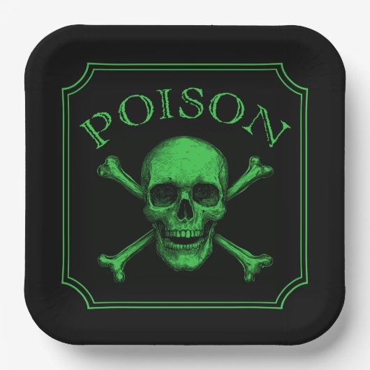 Poison Skull and Crossbones Halloween Design Print Papieren Bordje (Voorkant)