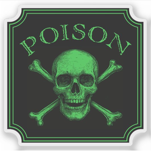 Poison Skull and Crossbones Halloween Design Print Sticker (Voorkant)