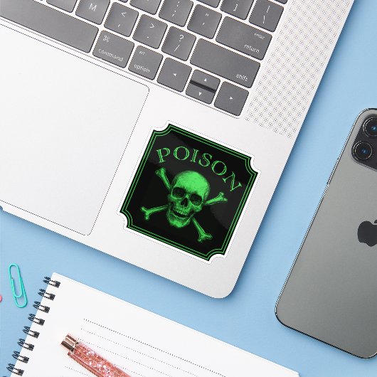 Poison Skull and Crossbones Halloween Design Print Sticker (Laptop met iPhone)