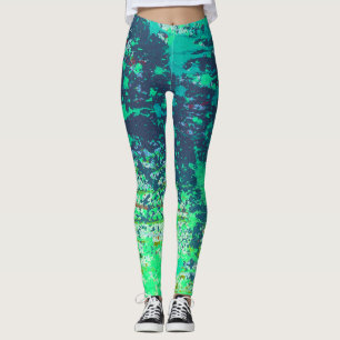 Poison Sky Abstract, Blauw Groen Splatter Paint Leggings