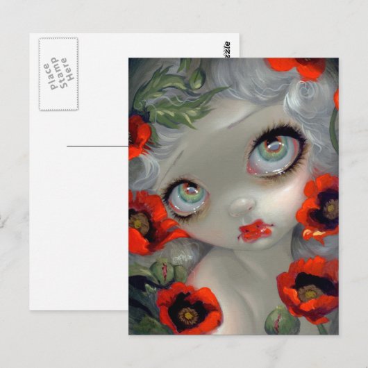 "Poisonous Beauties III: Briefkaart van opiumpapav (Voorkant / Achterkant)