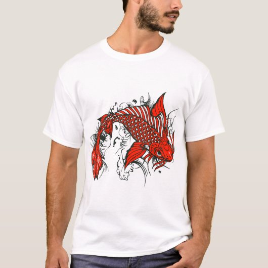 Poisson koi tattoo fish Japans cartoon old scool T-shirt (Voorkant)