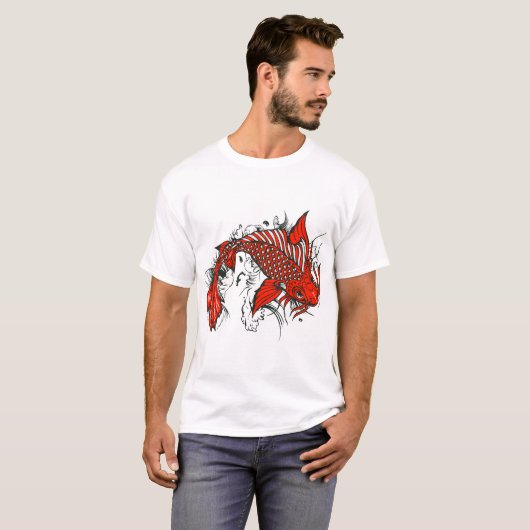 Poisson koi tattoo fish Japans cartoon old scool T-shirt (Voorkant volledig)