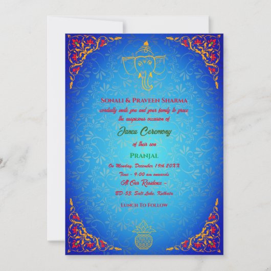 Poite Janeu Upanayanam Hindoe Heilige Draad Blauw  Kaart (Voorkant)