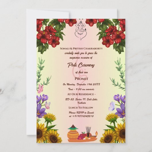 Poite Janeu Upanayanam Hindoe Heilige Draad Bloeme Kaart (Voorkant)