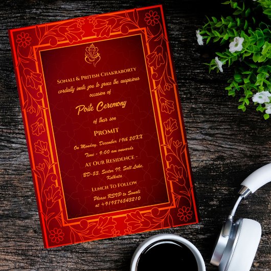 Poite Janeu Upanayanam Hindoe Heilige Draad Bloeme Kaart