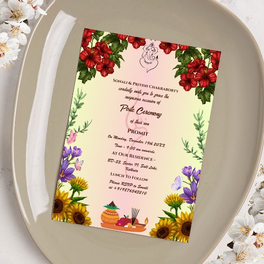 Poite Janeu Upanayanam Hindoe Heilige Draad Bloeme Kaart