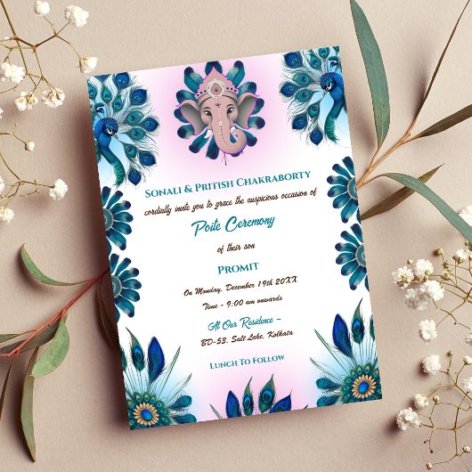 Poite Janeu Upanayanam Hindoe Heilige Draad Peacoc Kaart