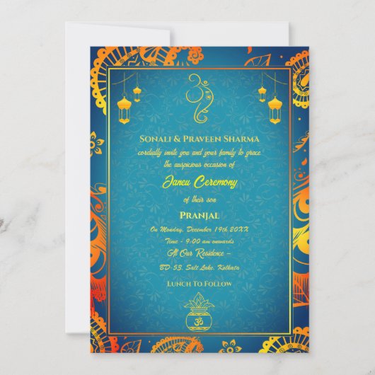 Poite Janeu Upanayanam Hindu Heilige Draad Blauwgr Kaart (Voorkant)