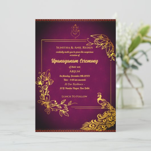 Poite Upanayanam Heilige Draad Janeu Hindu Ceremon Kaart (Staand voorkant)