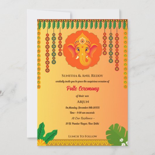 Poite Upanayanam Heilige Draad Janeu Hindu Ceremon Kaart (Voorkant)