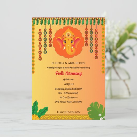 Poite Upanayanam Heilige Draad Janeu Hindu Ceremon Kaart (Staand voorkant)