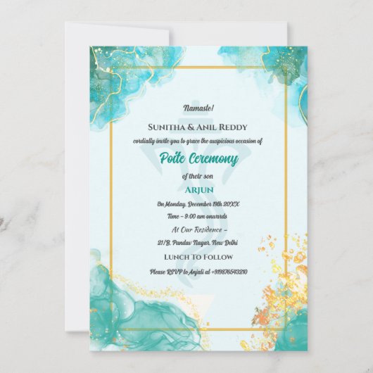 Poite Upanayanam Hindoestaanse Heilige Draad Janeu Kaart (Voorkant)