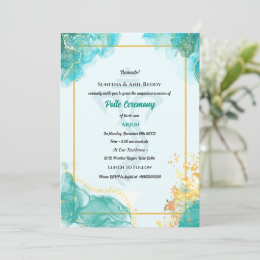 Poite Upanayanam Hindoestaanse Heilige Draad Janeu Kaart (Staand voorkant)