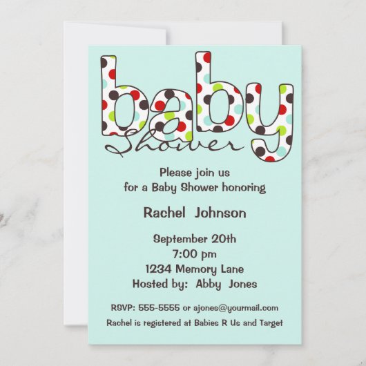 Poka Dot Baby shower Uitnodiging (Voorkant)