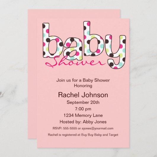 Poka Dot Baby shower Uitnodiging (Voorkant / Achterkant)