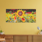 Poka-dot Sunflower Canvas Afdruk (Insitu (Woonkamer))