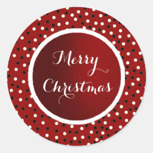 Poke A Dot Red Blk&White Sticker-Merry Kerstmis Ronde Sticker