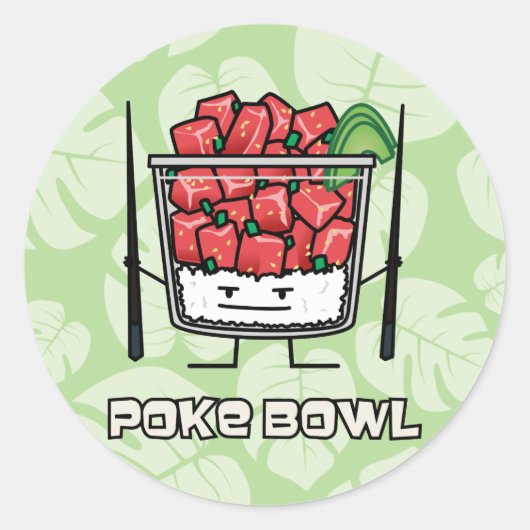 Poke bowl Hawaii ruw vissla, aku Ronde Sticker (Voorkant)