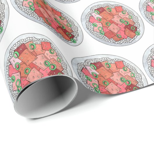 Poké Hawaiian Food Raw Fish Ahi Tuna Poke Bowl Cadeaupapier (Rol Hoek)