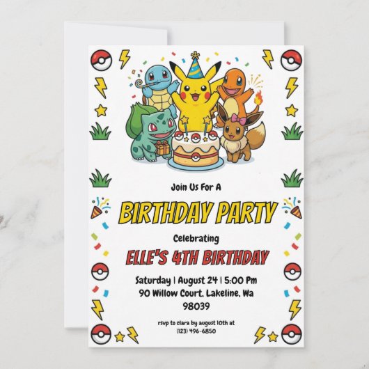 Pokémon Birthday Invitations Kaart (Voorkant)