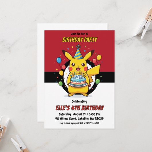 Pokémon Birthday Invitations Kaart (Voorkant / Achterkant in situ)