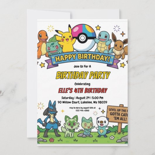 Pokémon Birthday Invitations Kaart (Voorkant)