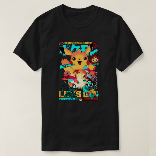 Pokémon Kanto Starters Anime Art T-shirt (Design voorkant)