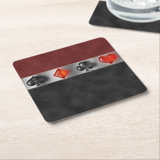 Poker 4 Card Suite Black Burgundy Kartonnen Onderzetters