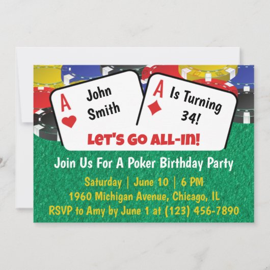 Poker Aces Birthday Party Invitation Kaart (Voorkant)