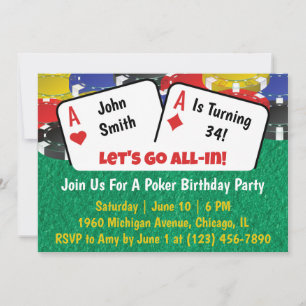 Poker Aces Birthday Party Invitation Kaart