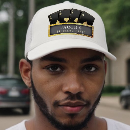 Poker Aces Black & Gold Jonggezellenfeest Trucker Pet