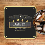Poker Aces Black & Gold vrijgezellenfeest Kartonnen Onderzetters<br><div class="desc">Zwarte en gouden poker thema vrijgezellenfeest onderzetters met vier azen en marquee teken. Personaliseer het met de details van het evenement van de bruidegom.</div>